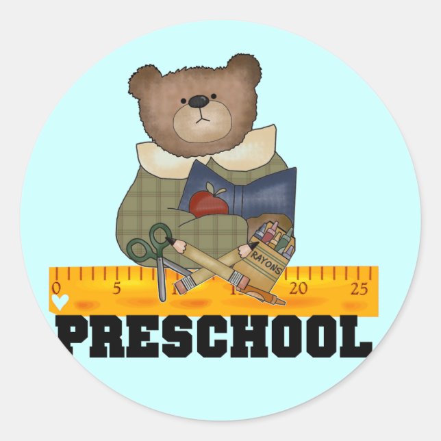 Bear with Ruler Preschool Tshirts and Gifts Classic Round Sticker (Front)