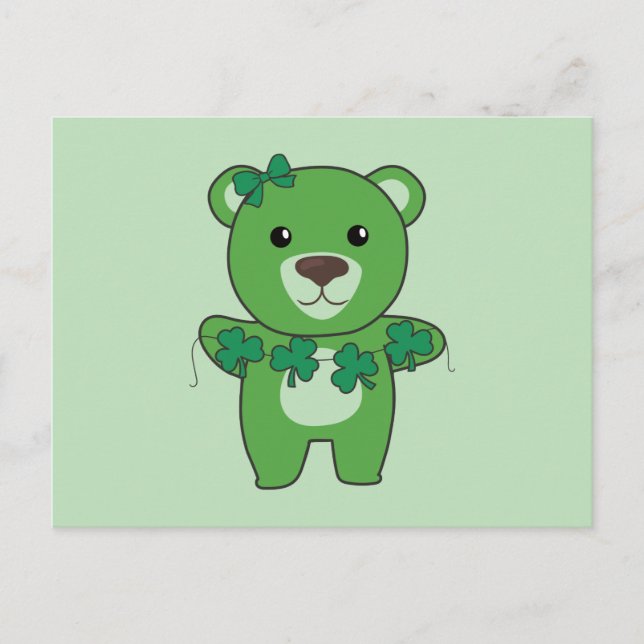 Bear With Shamrocks Cute Animals For Luck Postcard (Front)