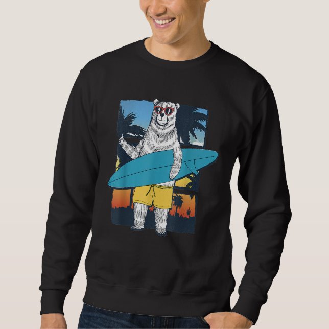 Bear With Surfboard Gradient Graphic Sweatshirt (Front)