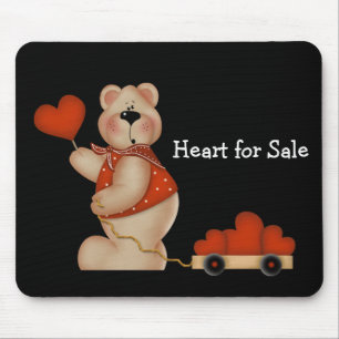 Bear with Wagon of Hearts - Heart for Sale Mouse Pad