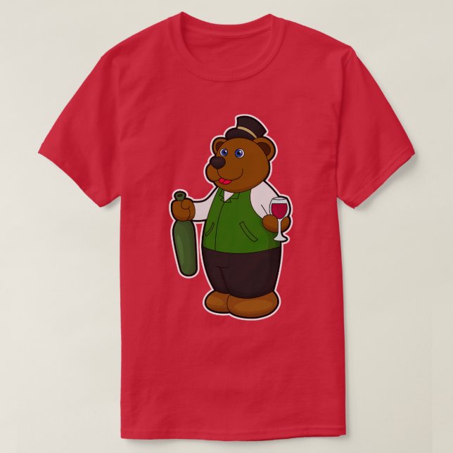 Bear with Wine glass Wine bottle T-Shirt (Design Front)
