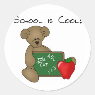 Bear with Writing Board School is Cool Classic Round Sticker