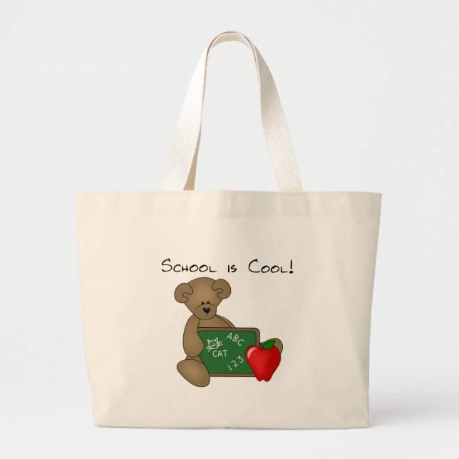 Bear with Writing Board School is Cool Large Tote Bag (Front)
