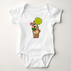Bear with yellow Flower Baby Bodysuit