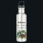 Bear wolf forest animals family vacation name 710 ml water bottle<br><div class="desc">A forest,  woodland landscape with a wolf bear and deer.  Personalise and add a name,  event,  and place.</div>