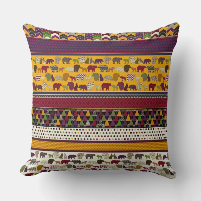 bear wolf geo stripe cushion (Front)