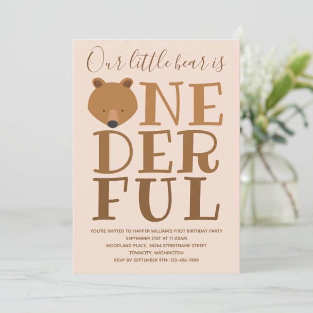Bear Wonderful 1st Birthday Invitation (Standing Front)