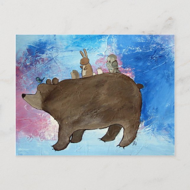 Bear Woodland Animal Friends Art Postcard (Front)