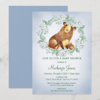 Bear Woodland Baby Shower Invitation Boys Blue