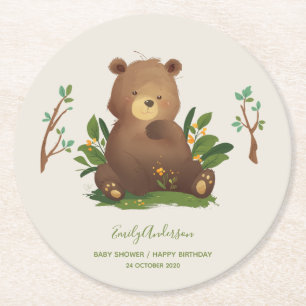 Bear • Woodland Forest Animal Rustic Illustratio Round Paper Coaster
