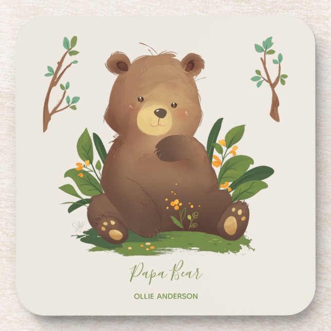 Bear • Woodland Forest Animal Rustic Illustration Coaster (Front)