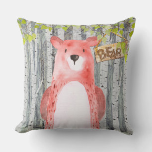 Bear- Woodland Friends - Watercolor illustration Cushion