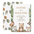 Bear Woodland Wild One 1st Birthday Invitation