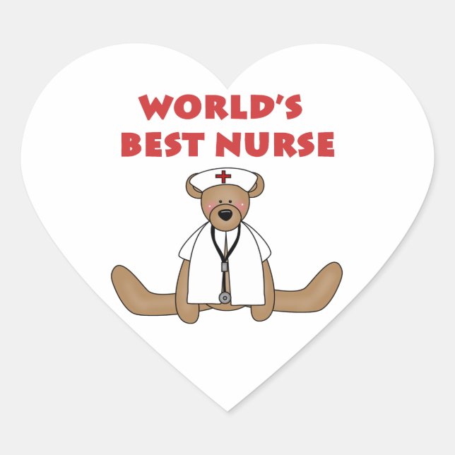 Bear World's Best Nurse T-shirts and Gifts Heart Sticker (Front)