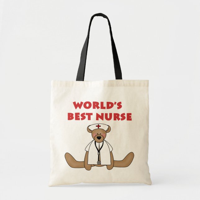 Bear World's Best Nurse T-shirts and Gifts Tote Bag (Front)