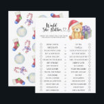 Bear / Would She Rather Baby Shower Game<br><div class="desc">"There's a Beary Sweet baby on the way". Celebrate with this teddy bear themed baby shower party! Watercolor cute teddy bear with christmas gift,  in santa hat. On the reverse side of the card are holiday christmas pattern (candy cane,  christmas tree ball toy,  christmas socks). Matching items available.</div>