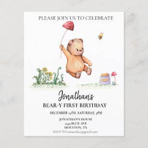 Bear-y 1st First Birthday Watercolor Cute Bear 