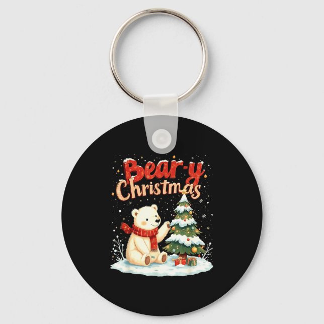 Bear-y Christmas Cute Lar Bear Holiday Pun Gift  Key Ring (Front)