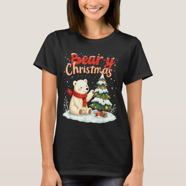 Bear-y Christmas Cute Lar Bear Holiday Pun Gift  T-Shirt (Front)