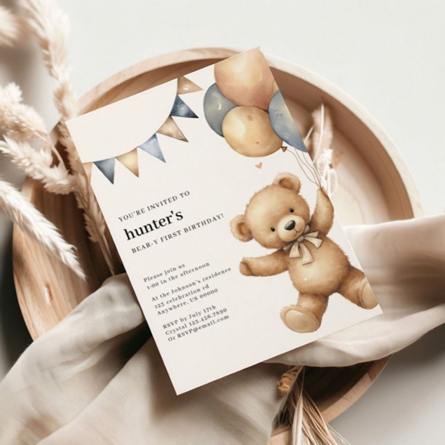 Bear-Y Cute Boy’s 1st Birthday Invitation (Creator Uploaded)