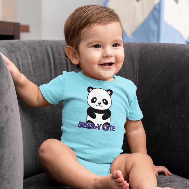 BEAR-Y CUTE PANDA BEAR BLUE (FRONT AND BACK) BABY BODYSUIT (Creator Uploaded)
