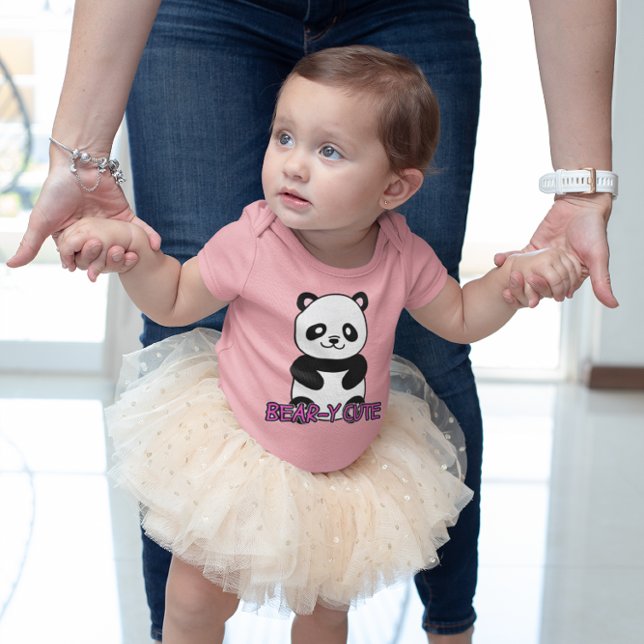 BEAR-Y CUTE PANDA BEAR PINK (FRONT AND BACK) BABY BODYSUIT (Creator Uploaded)