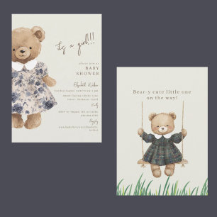 Bear-y Cute Teddy Bear It's a Girl Baby Shower Invitation