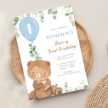 Bear-y First Birthday boy 1st cute bear balloons Invitation<br><div class="desc">For more advanced customisation of this design,  simply select the "Edit using Design Tool" button above!</div>