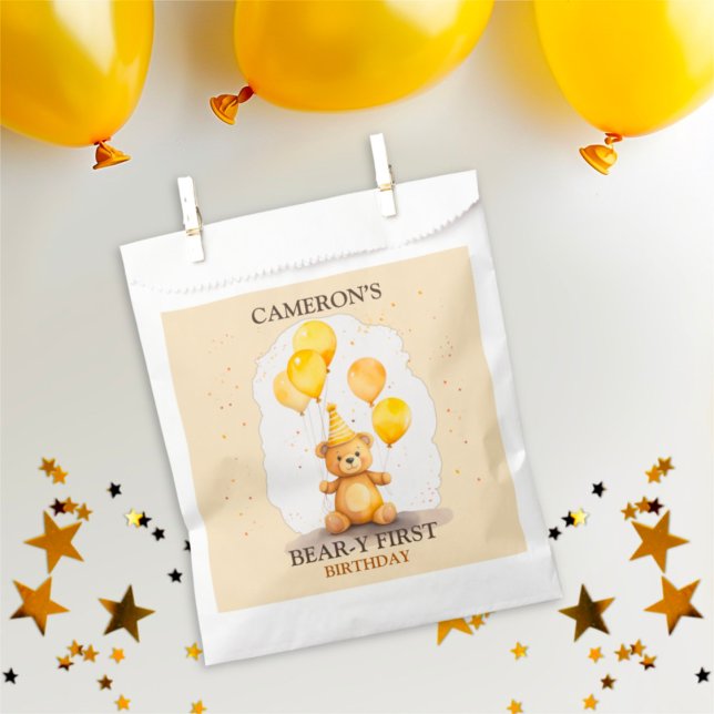 Bear-y First Birthday Gender Neutral Yellow Bear Favour Bags (Creator Uploaded)