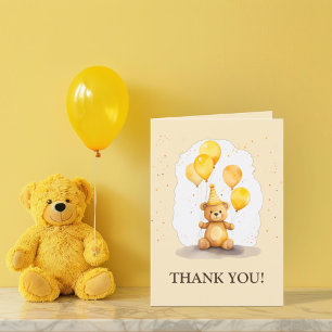 Bear-y First Birthday Gender Neutral Yellow Bear Thank You Card