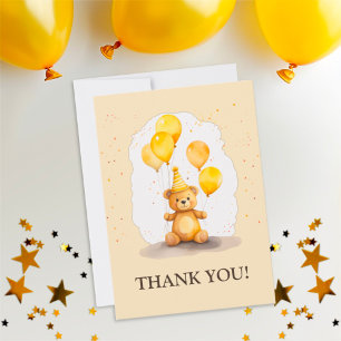 Bear-y First Birthday Gender Neutral Yellow Bear Thank You Card