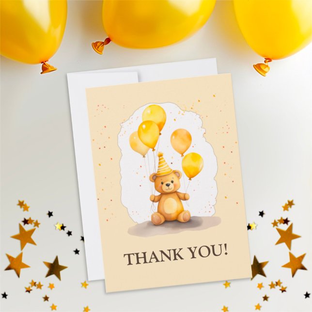 Bear-y First Birthday Gender Neutral Yellow Bear Thank You Card (Creator Uploaded)
