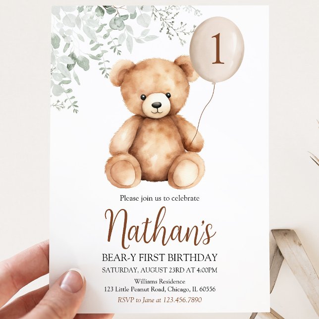 Bear-y First Birthday Invitation (Creator Uploaded)