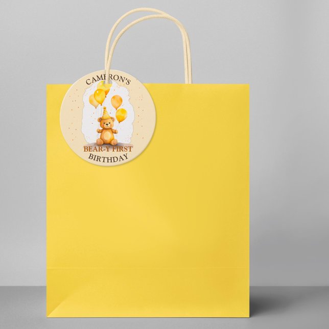 Bear-y First Birthday Yellow Bear Gift Tag (Creator Uploaded)
