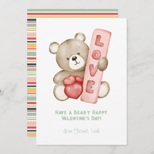 Bear-Y Happy Valentine's Day Watercolor Valentines Holiday Card
