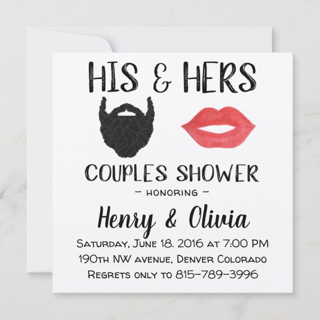 Beard and Lips Couples Wedding Shower invitation (Front)