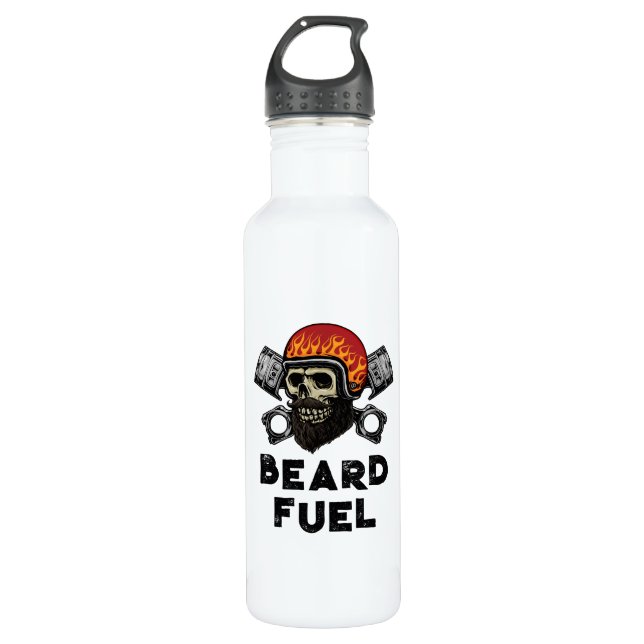 BEARD FUEL Funny Men's Skull & Flames Joke Gift 710 Ml Water Bottle (Front)