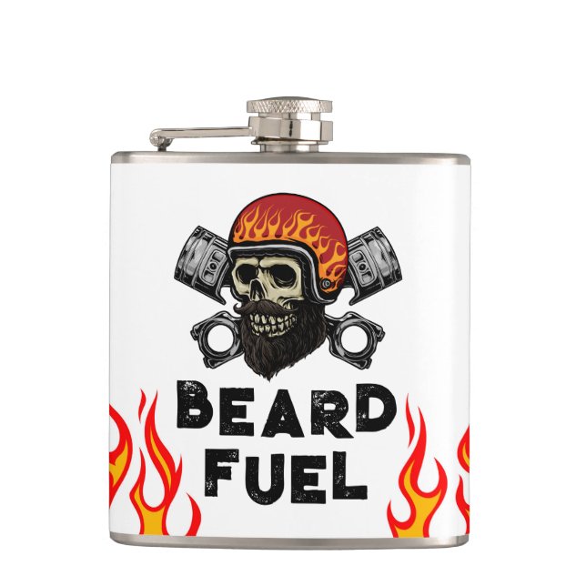BEARD FUEL Funny Men's Skull & Flames Joke Gift Hip Flask (Front)