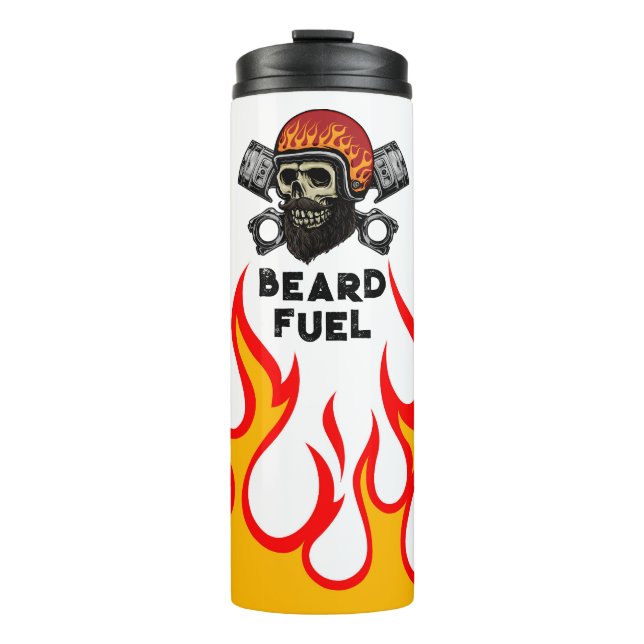 BEARD FUEL Funny Men's Skull & Flames Joke Gift Thermal Tumbler (Front)