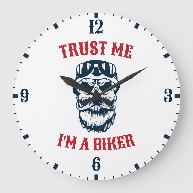 Beard Scull | Motorcycle | Trust me I'm a biker Large Clock (Front)