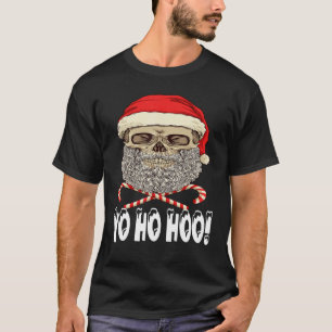 Beard Skull Beard Red Santa Hat Candy Canes Christ T-Shirt