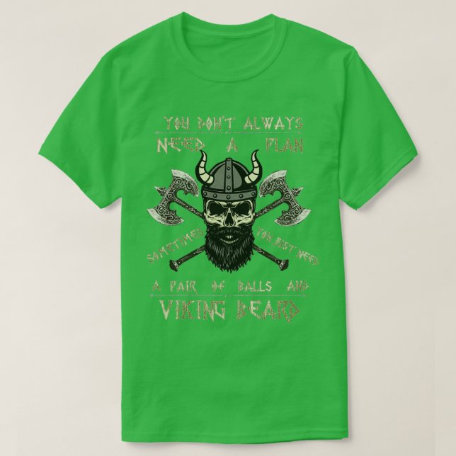Beard Viking Scull Vikings Ax T-Shirt (Design Front)