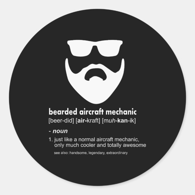 Bearded Aircraft Mechanic Shirt Funny Airplane Mec Classic Round Sticker (Front)