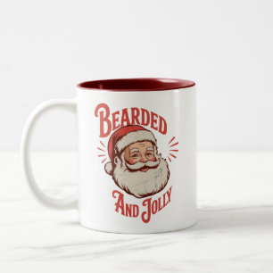 Bearded and Jolly Christmas Beard Funny Retro  Two-Tone Coffee Mug