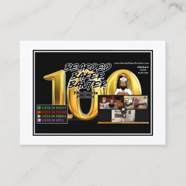 Bearded Baker Banter Trading Cards: 100th Episode Calling Card (Front)