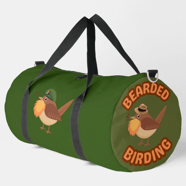 Bearded Birding Gallant Green Beret Bird Large Duffle Bag (Left Corner)