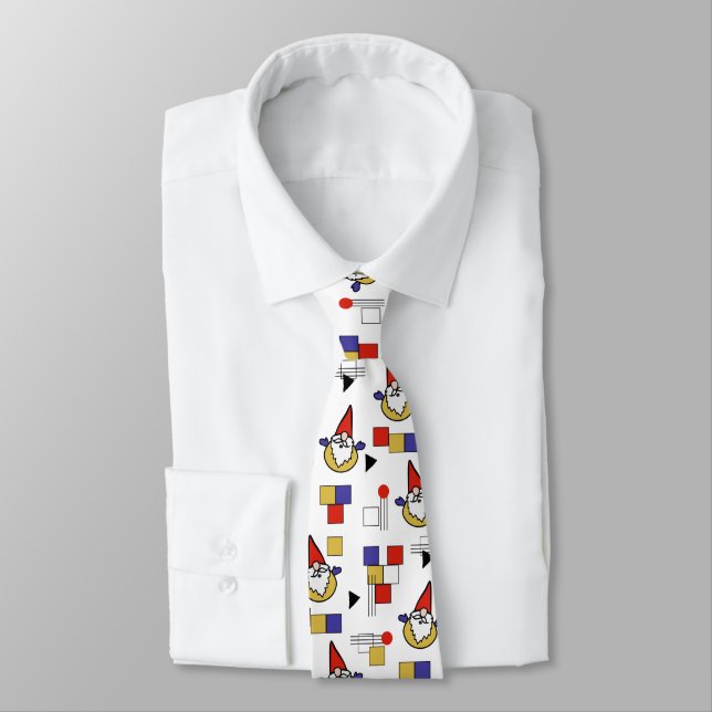 Bearded Bobble Gnome / Modern Geometric Tie (Tied)
