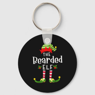 Bearded Christmas Elf Matching Pajama X-mas Party Key Ring