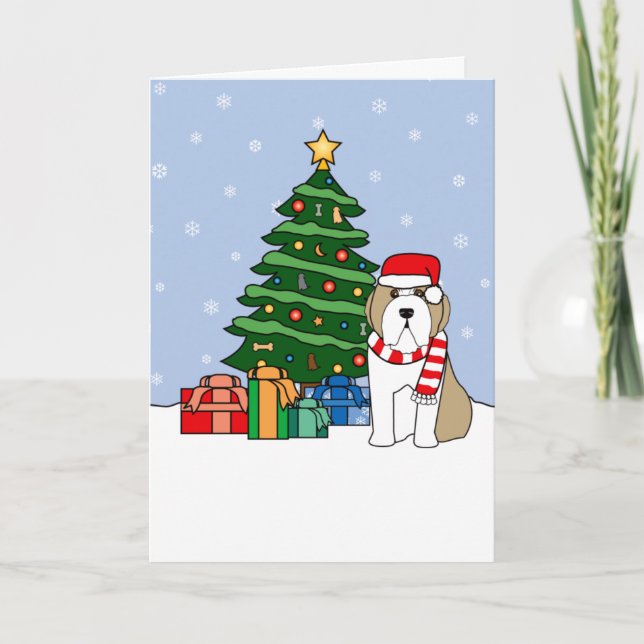 Bearded Collie and Christmas Tree Holiday Card (Front)