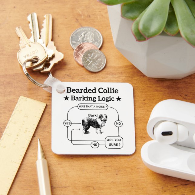 Bearded Collie Barking Logic Funny Dog Sarcastic Key Ring (Desk)